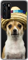 Geschikt voor Huawei P40 hoesje - Hond - Sombrero - Zwart - Siliconen Telefoonhoesje