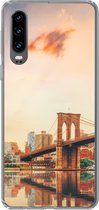 Geschikt voor Huawei P30 hoesje - New York - Brooklyn - Bridge - Zonsondergang - Siliconen Telefoonhoesje