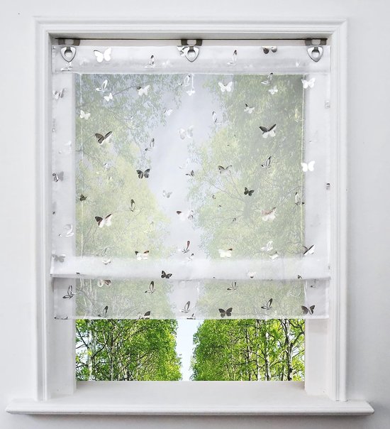 Rideau pliant en voile avec motif de marquage à chaud argenté, rideau transparent (LxH 60x130cm, papillon)