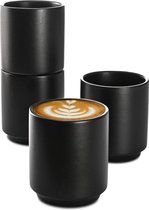 Cappuccino mokken set van 4 zwart keramiek - stapelbaar design - ontworpen voor latte art - 200 ml Vertaling: Set van 4 zwarte keramische cappuccino mokken - stapelbaar ontwerp - ontworpen voor latte art - 200 ml