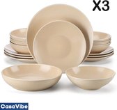 CasaVibe Luxe Serviesset – 48 delig – 12 persoons – Porselein - Bordenset – Dinner platen – Dessertborden - Kommen - Soepborden - Set - Beige
