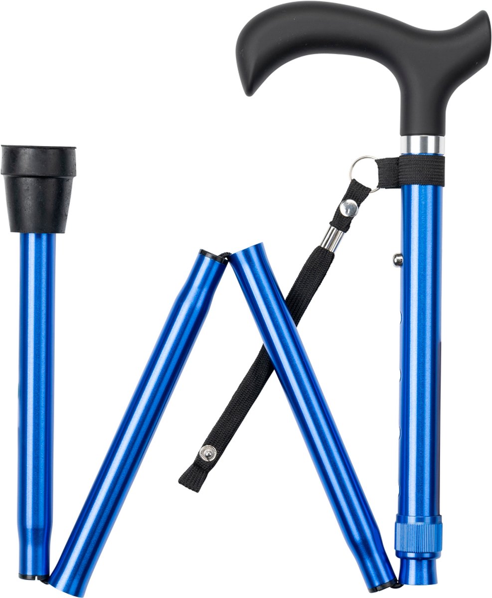 Wandelstok opvouwbaar Blauw met ergonomisch comfort handvat en polsbandje - Loopstok - Verstelbaar 82 - 94 cm - Lichtgewicht