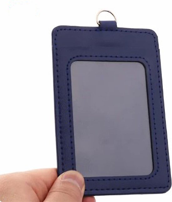 Porte-badge Blauw foncé – Matériau en cuir de qualité de Luxe – Étui pour badge d'identité – Porte-badge transparent pour carte de crédit bancaire