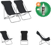 vidaXL Strandstoelen inklapbaar 2 st staal en oxford stof zwart Tuinstoel Inclusief Reiniger