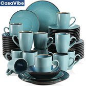CasaVibe Service de Vaisselle – 48 pièces – 12 personnes – Porcelaine – Luxe – Vert – Service d'assiettes – Assiettes plates – Assiettes à dessert – Tasses à Café – Bubble