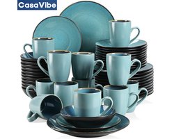 CasaVibe Serviesset – 48 delig – 12 persoons – Porselein - Luxe – Groen– Bordenset – Dinner platen – Dessertborden - Koffie Mokken - Bubble