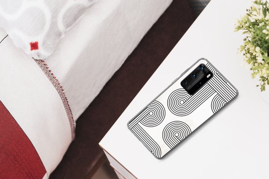 Coque de téléphone compatible avec Huawei P40 Pro - Motif abstrait - Zwart - Wit - Cercle - Coque en Siliconen