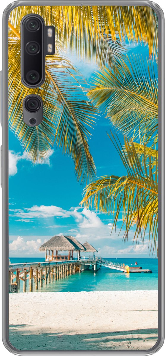 Telefoonhoesje Geschikt voor Xiaomi Mi Note 10 Pro hoesje - Strand - Palmboom - Zee - Siliconen Telefoonhoesje Telefoonhoesje