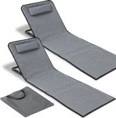 Set de 2 tapis de plage avec dossier réglable - Rempli de mousse confort, ultra léger et pliable pour gagner de la place - gris