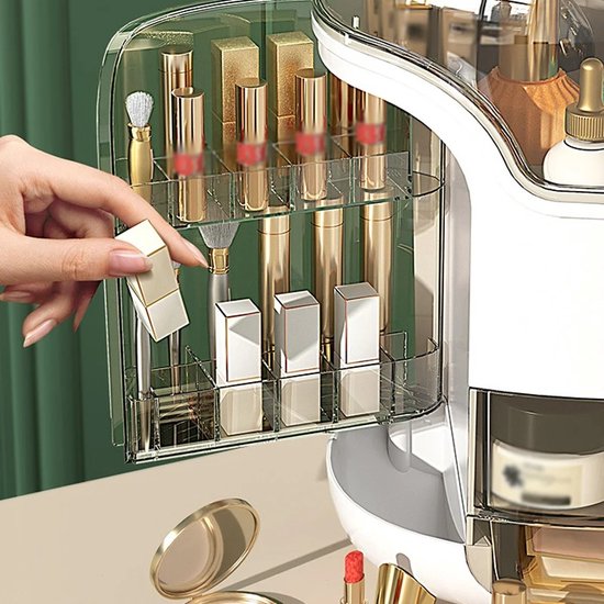 Make-up organizer - Sierraden opbergdoos - opbergbox voor cosmetica - Beautycase - met stofdicht deksel - beauty-organizer met 8 opbergruimtes en draaggreep - Wit