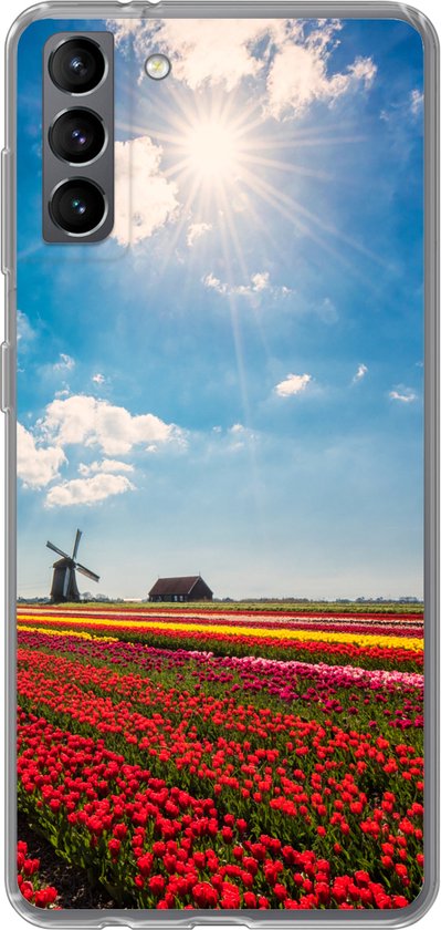 Telefoonhoesje Geschikt voor Samsung Galaxy S21 Plus hoesje - Indrukwekkend tulpenveld in Nederland - Siliconen Telefoonhoesje
