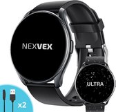 Nexvex® Ultra Smartwatch voor Dames en Heren - Stappenteller - GPS Locatie - Calorieën - Bloeddrukmeter - Bluetooth - Hartslag Meter - Camera - Zaklamp - Sport Horloge - Activity Tracker - Waterproof - Smart Watch - Android/iOS - 1.3 Inch - Zwart
