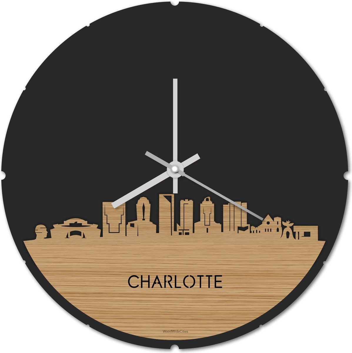Skyline Klok Rond Charlotte Bamboe hout - Ø 44 cm - Stil uurwerk - Wanddecoratie - Meer steden beschikbaar - Woonkamer idee - Woondecoratie - City Art - Steden kunst - Cadeau voor hem - Cadeau voor haar - Jubileum - Trouwerij - Housewarming -