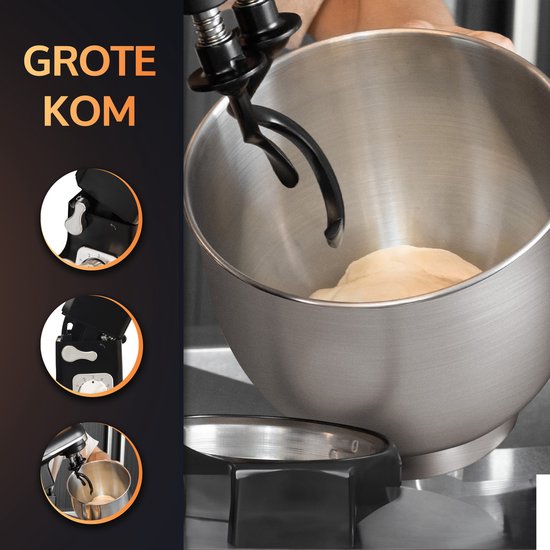 JAP Appliances Mastermix - Keukenmachine (1000W) - Keukenrobot met 6 snelheden en pulse-functie - Keukenmixer met (5.7) liter mengkom - Inclusief pannenlikker - Aluminium behuizing - Mat zwart van JAP Appliances — afbeelding 3