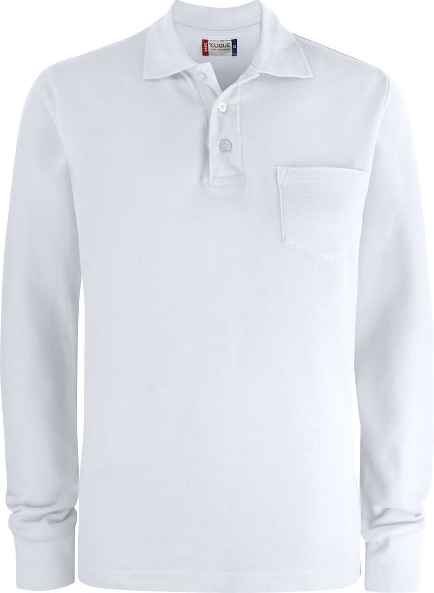 Clique Basic Polo Pocket L/S 028235 - Wit - XL