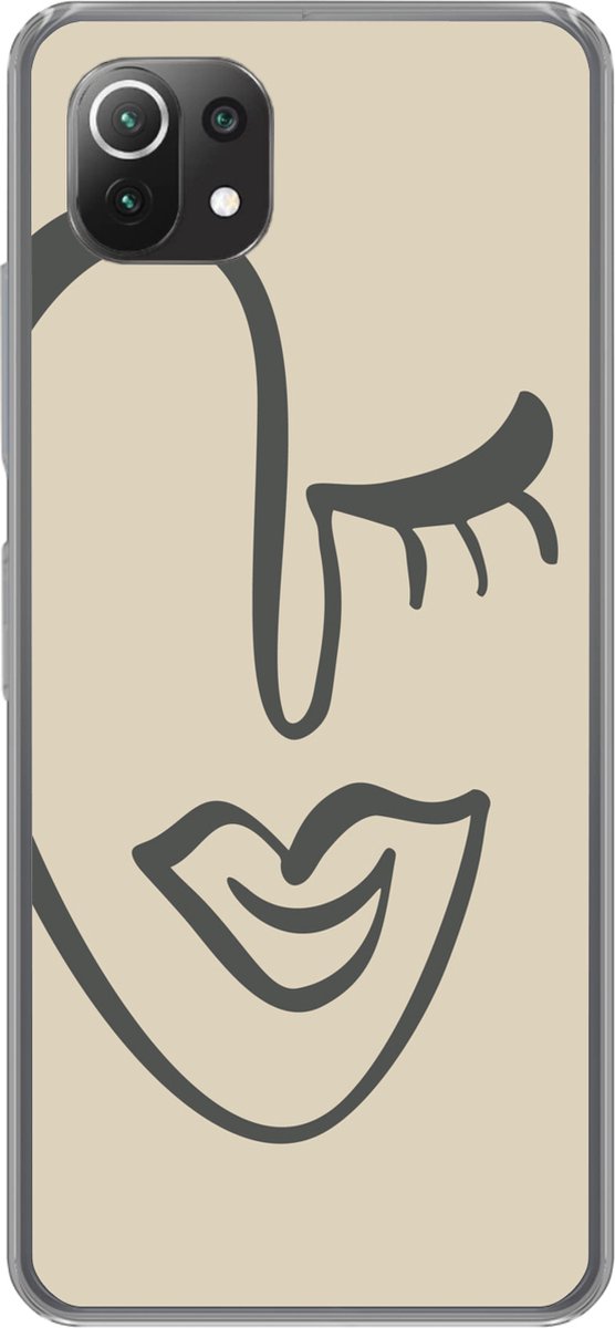 Telefoonhoesje Geschikt voor Xiaomi Mi 11 Lite hoesje - Vrouw - Gezicht - Kunst - Siliconen Telefoonhoesje Telefoonhoesje