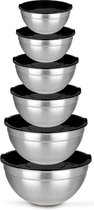 Lindo - Ensemble de bols à mélanger 6 pièces - bol à mélanger - bol à mélanger - facile à nettoyer - acier inoxydable - bol de service - rangement - couvercles noirs - avec indication de taille