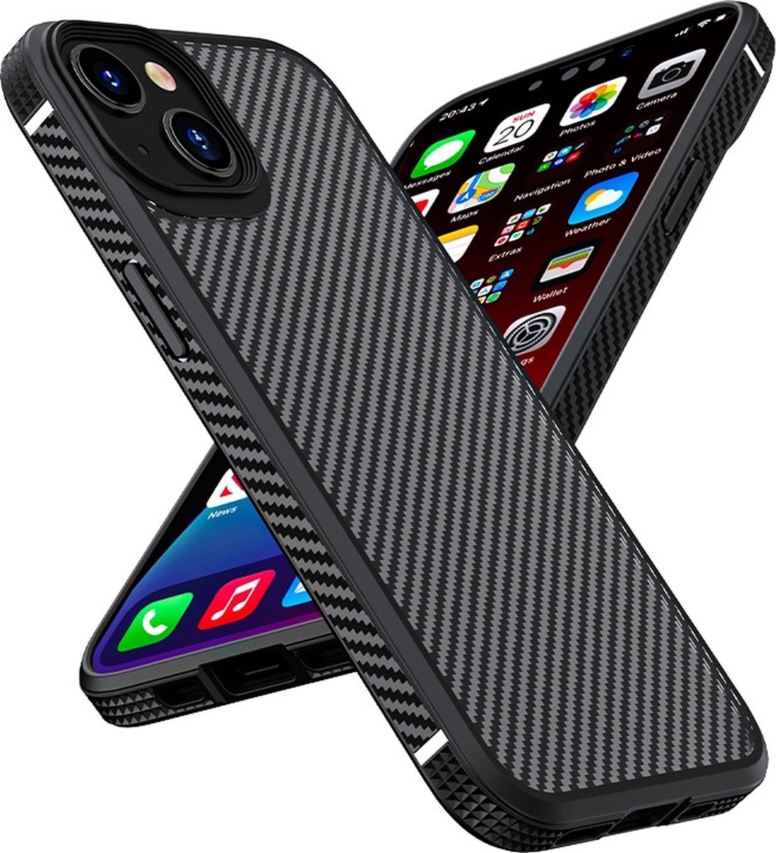 Luxe TPU Carbon Bescherm-Hoes Cover voor iPhone 13 of 14 Zwart