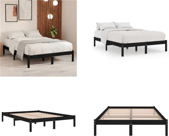 vidaXL Bedframe massief grenenhout zwart 200x200 cm - Bedframe - Bedframe - Bed Frame - Bed Frames