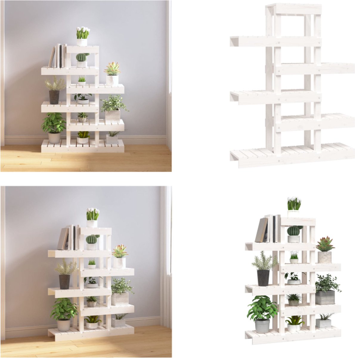 VidaXL Plantenstandaard 85x25x109-5 cm massief grenenhout wit Plantenstandaard Plantenstandaards Plantenbak Houten Plantenstandaard