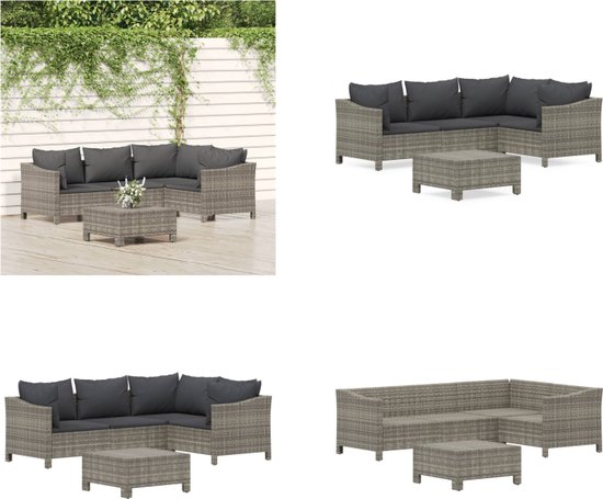 3-delige Loungeset met kussens poly rattan grijs | -nl
