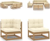 vidaXL 11-delige Loungeset met kussens massief grenenhout honingbruin - Loungeset - Loungesets - Tuinsets - Tuinsets