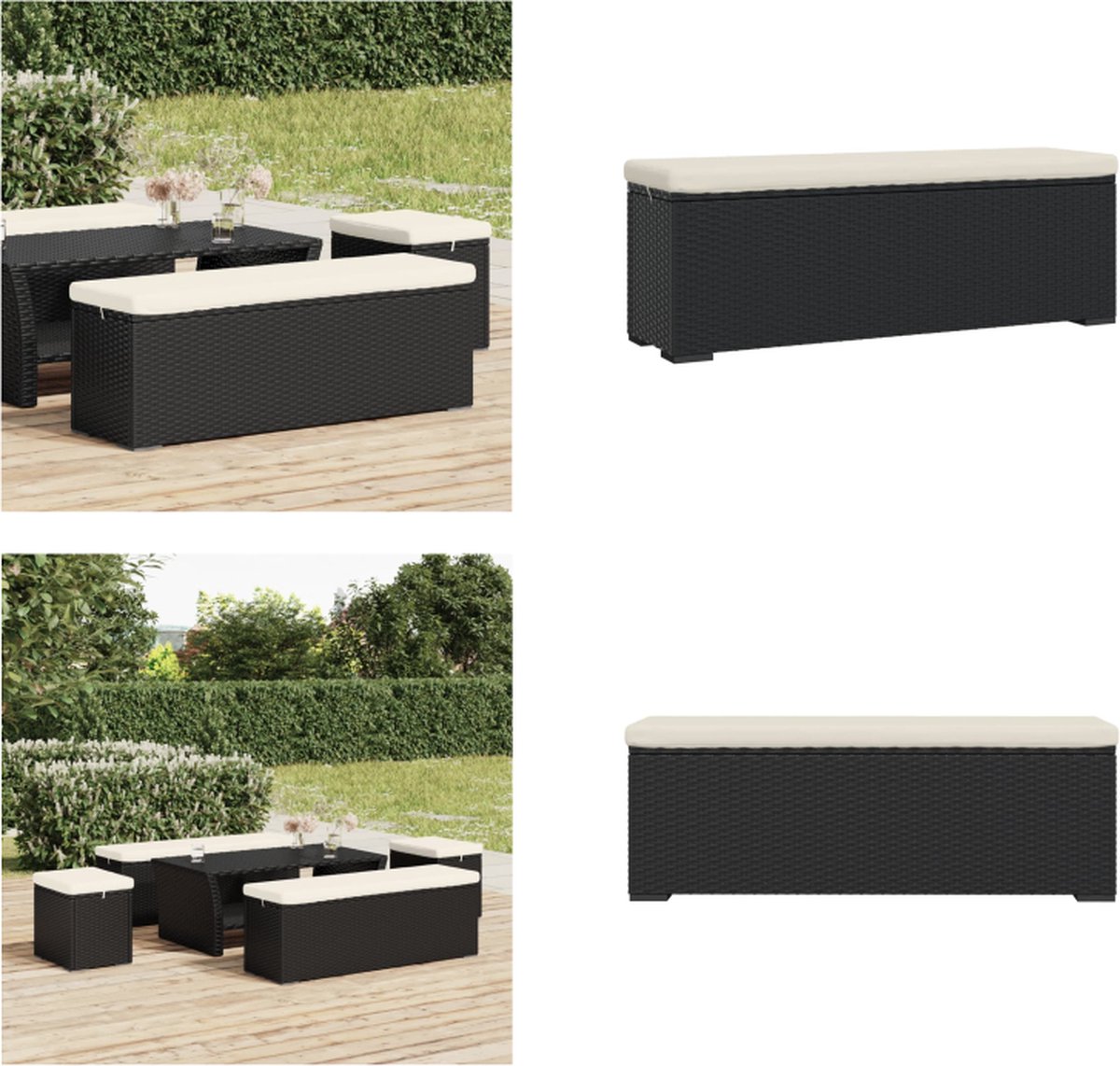 VidaXL Voetenbankje met kussen 110x30x40 cm poly rattan zwart Voetenbank Voetenbanken Poef Hocker