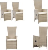 vidaXL Chaises de jardin 2 pcs réglables avec coussins Polyrotin Beige - Chaise de jardin - Chaises de jardin - Chaise d'extérieur - Chaises d'extérieur