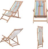 vidaXL Strandstoel inklapbaar stof en houten frame meerkleurig - Strandstoel - Strandstoelen - Houten Stoel - Houten Stoelen