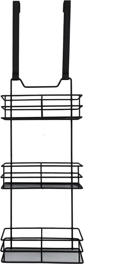 Foto: Hangrek voor de deur zwart met 3 planken 79 x 23 cm badkamerrek om op te hangen universeel deurrek doucheplank orde hangorganizer zonder boren