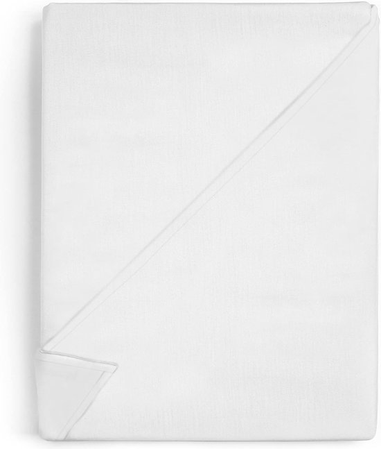 Bedlaken zonder elastiek, kookvast katoen, set van 2, 200 x 220 cm, wit laken zonder rubber, katoenen lakens om op te maken, hotel, 125 g/m²