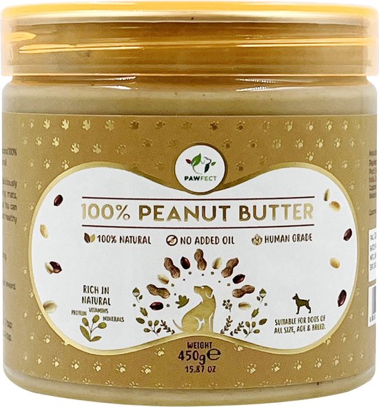 Pawfect Pindakaas voor de hond Naturel 450 gr. bol