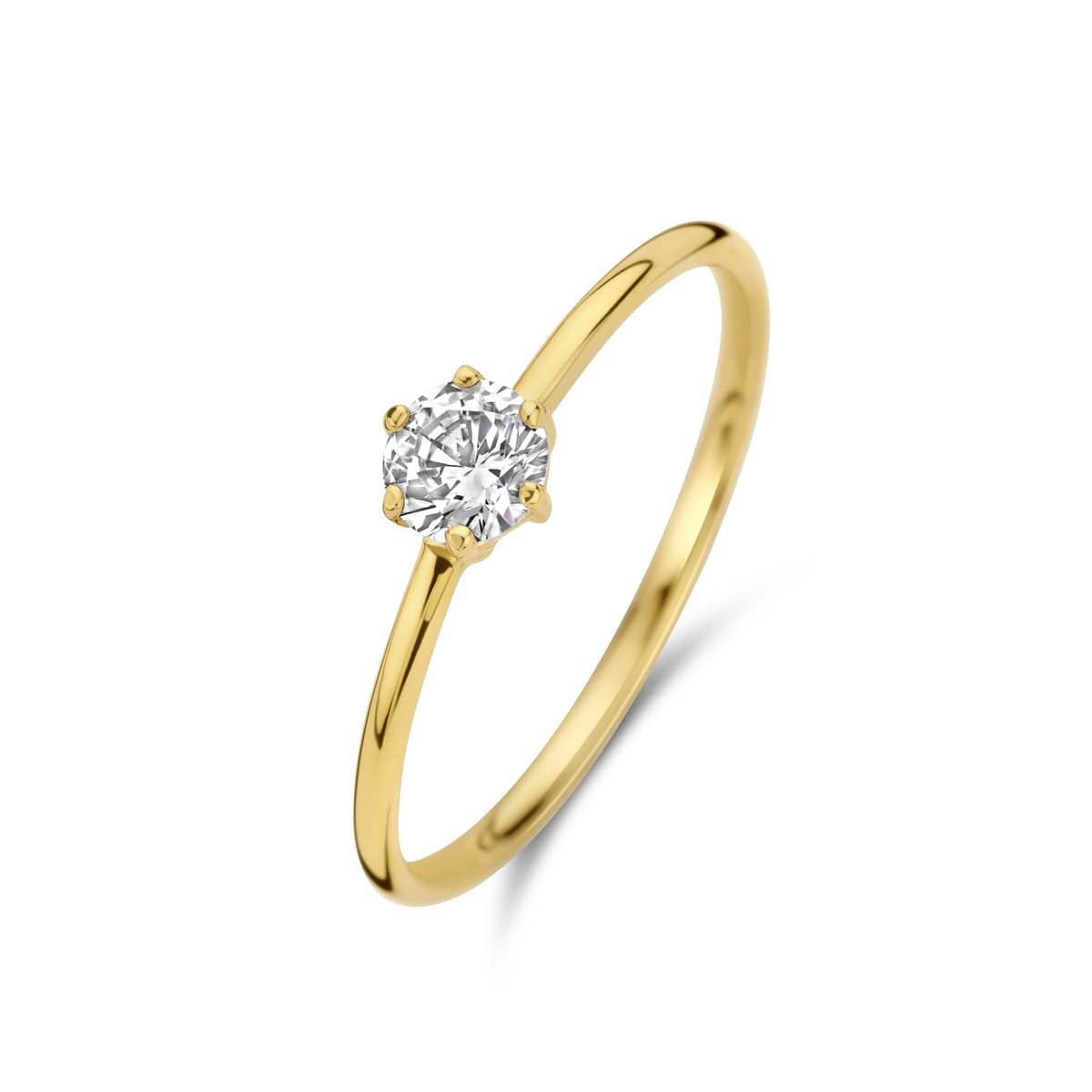 New Bling 9NBG-0793-54 Gouden Ring met Zirkonia - Dames - 14 Karaat - Goud - Ring - 4mm - Zirkonia - 6 Pootjes zetting - Chaton - Solitair - Maat 54 - Goud