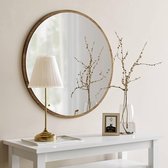 Moderne industriële spiegel Obejo, walnoot - ronde wandspiegel met houten onderkant en inclusief montagemateriaal - afmetingen 45 x 45 x 2,2 cm - ronde spiegel ideaal als decoratief object
