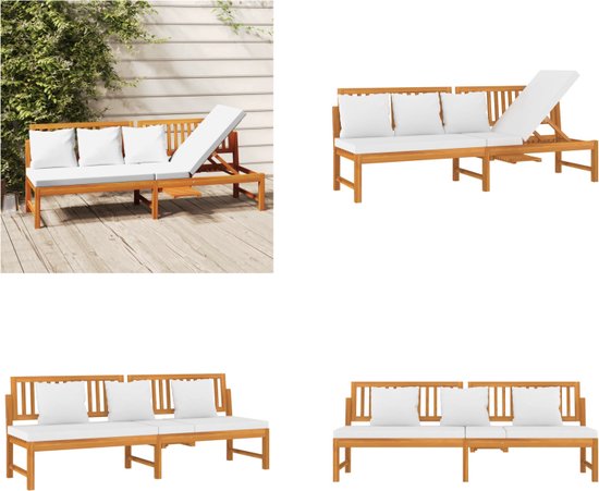 vidaXL Dagbed met crèmekleurig kussen 200x60x75 cm massief acaciahout - Dagbed - Dagbedden - Tuinbed - Bed