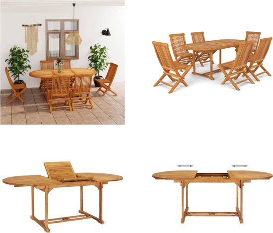 vidaXL Ensemble de jardin 7 pièces Bois de teck massif - Ensemble de Jardin - Coins à manger de Jardin - Ensemble de salle à manger pliable - Coins à manger pliables