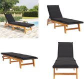 vidaXL Chaise longue avec kussen Polyrotin et bois d'acacia massif - Chaise longue - Chaises longues de bronzage - Lit d'extérieur
