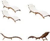 vidaXL Chaises longues avec coussins 2 pcs Bois d'acacia massif Blanc crème - Chaise longue - Chaises longues - Lit de bronzage - Chaise longue de Jardin