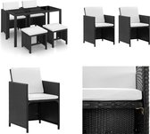 vidaXL-Ensemble de jardin 5 pièces-avec-coussins-poly-rotin-noir - Ensemble de salle à manger d'extérieur - Coins à manger d'extérieur - Table et chaise de jardin - Tables de jardin et Chaises de jardin