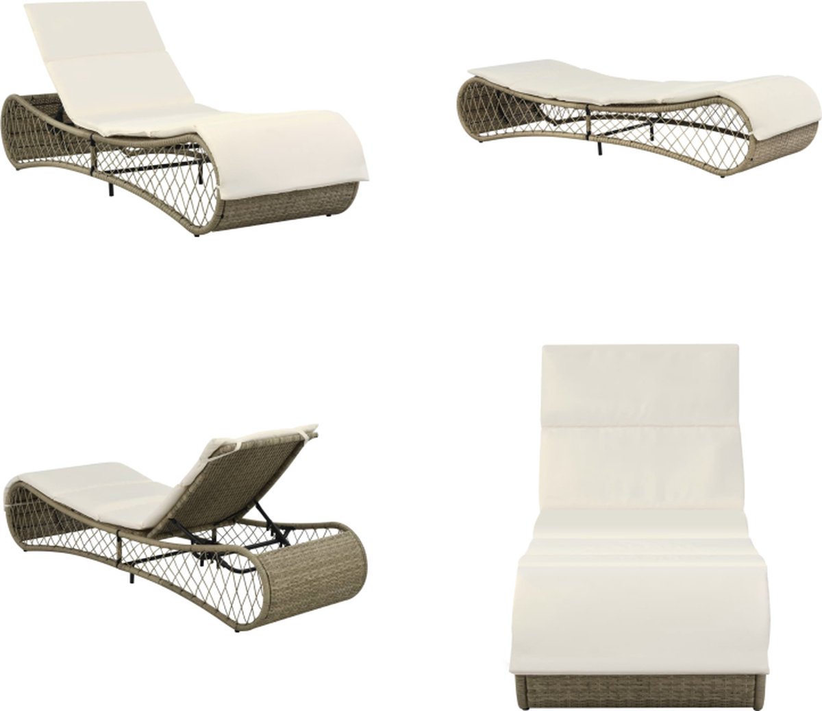 vidaXL Ligbed met crèmewit kussen poly rattan zwart Ligbed - Lounge