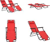 vidaXL Ligbedden inklapbaar 2 st met voetensteun staal rood - Ligbed - Ligstoelen - Opklapbaar Ligbed - Opklapbare Ligstoelen