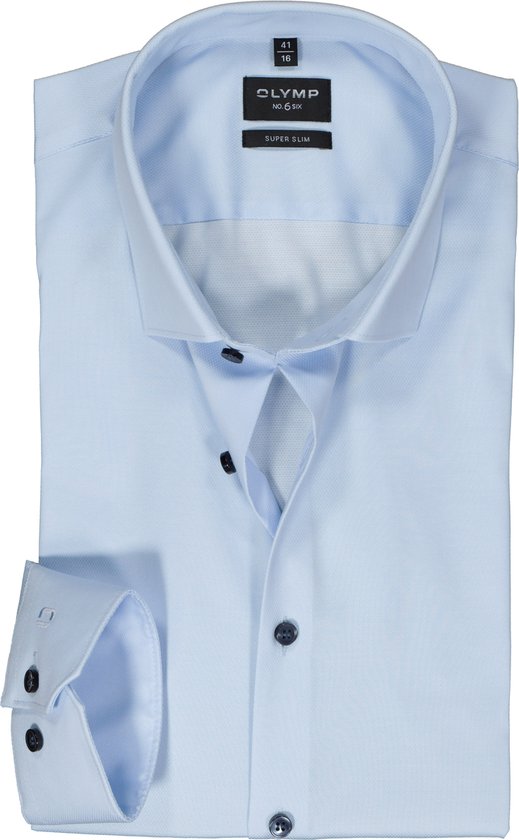 OLYMP No. 6 Six super slim fit overhemd - structuur - lichtblauw - Strijkvriendelijk - Boordmaat: 38