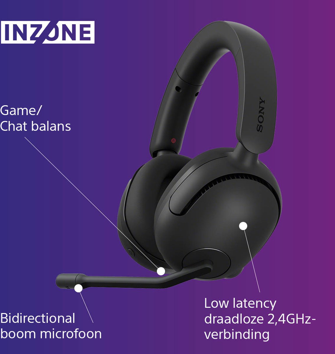 Sony INZONE H5 – Draadloze Gaming Headset - Zwart - PS5/PS4 thumbnail 6