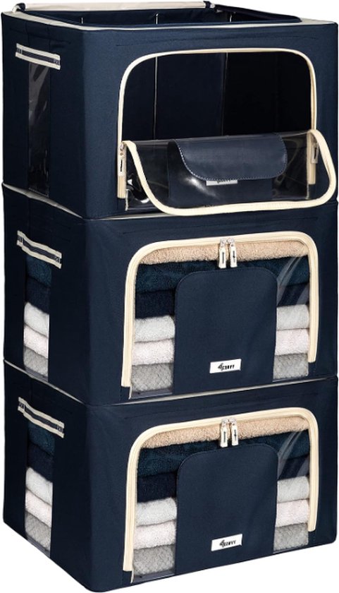 3 stevige opvouwbare kledingopbergboxen met ritssluiting, opbergtas voor dekbedden, kleding, beddengoed, opbergdoos, camping caravan tent
