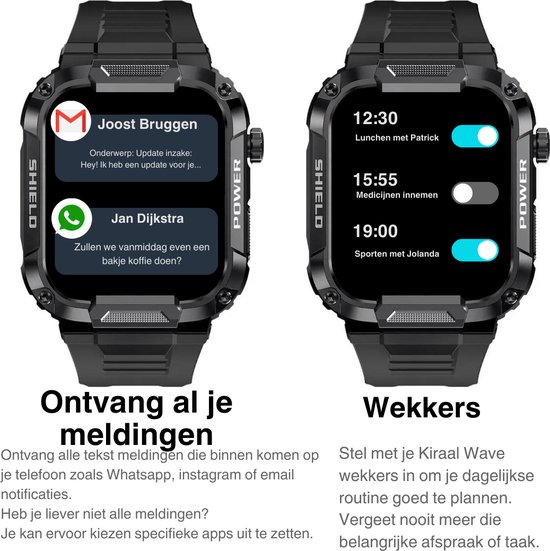 Kiraal Wave - Élégance masculine - Conception de montre intelligente robuste - Android et iOS - Design vert armée élégant