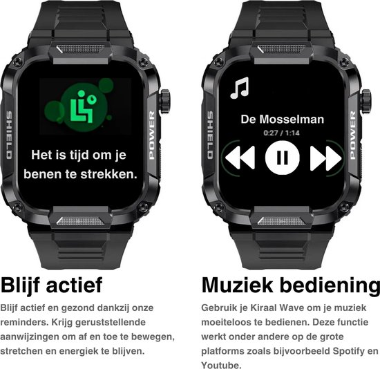 Kiraal Wave - Élégance masculine - Conception de montre intelligente robuste - Android et iOS - Design vert armée élégant