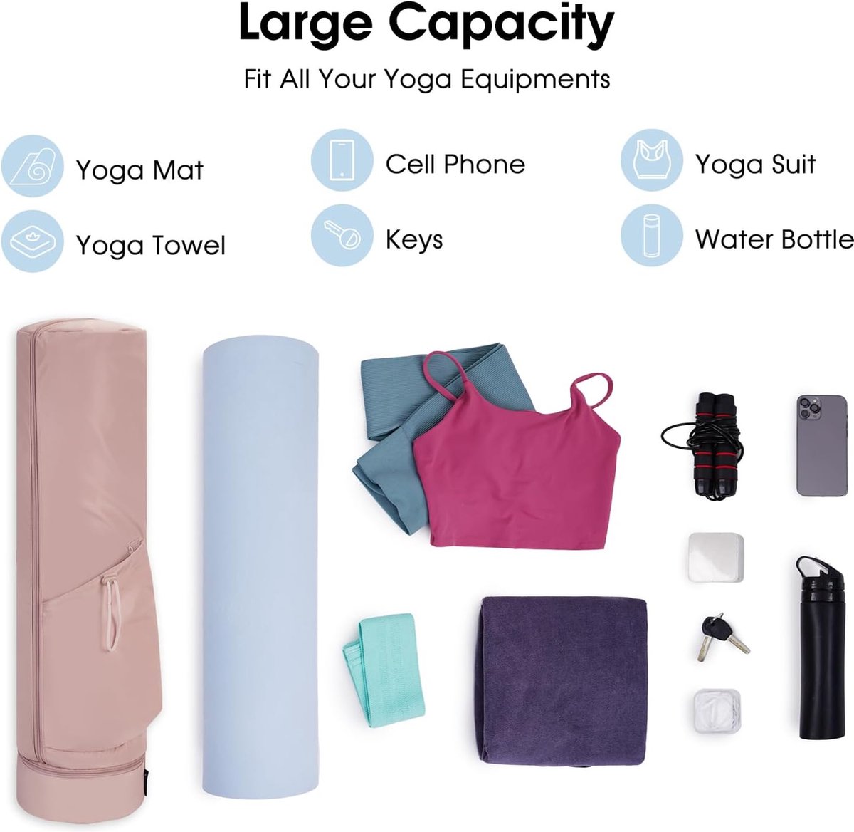 Yogatas met nat vak en flessentas, sporttas voor dames, verstelbare schouderriem, gym-yogatas voor pilates, yogamatten en yoga-accessoires, blauw (patent aangevraagd Yogatas met nat vak en flessentas, sporttas voor dames, verstelbare schouderriem, gym-yogatas voor pilates, yogamatten en yoga-accessoires, blauw (patent aangevraagd