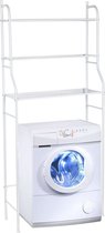 Wasmachinerek met 3 legplanken, 155 x 68 cm, bovenbouw staand rek van metaal in wit, badkamerrek, toiletrek, nisrek, toiletrek, ruimtebesparend, vrijstaand