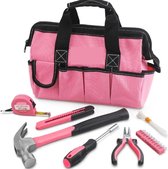 16-delige gereedschapsset in roze gereedschapstas met vakken - een must voor reparatie en onderhoud in het huishouden - in een stijlvolle roze draagtas