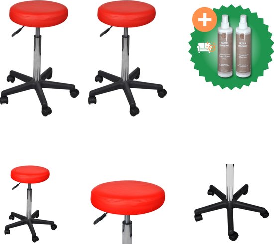 vidaXL Kantoorkrukken 2 st 35-5x84 cm kunstleer rood - Bureaustoel - Inclusief Onderhoudsset